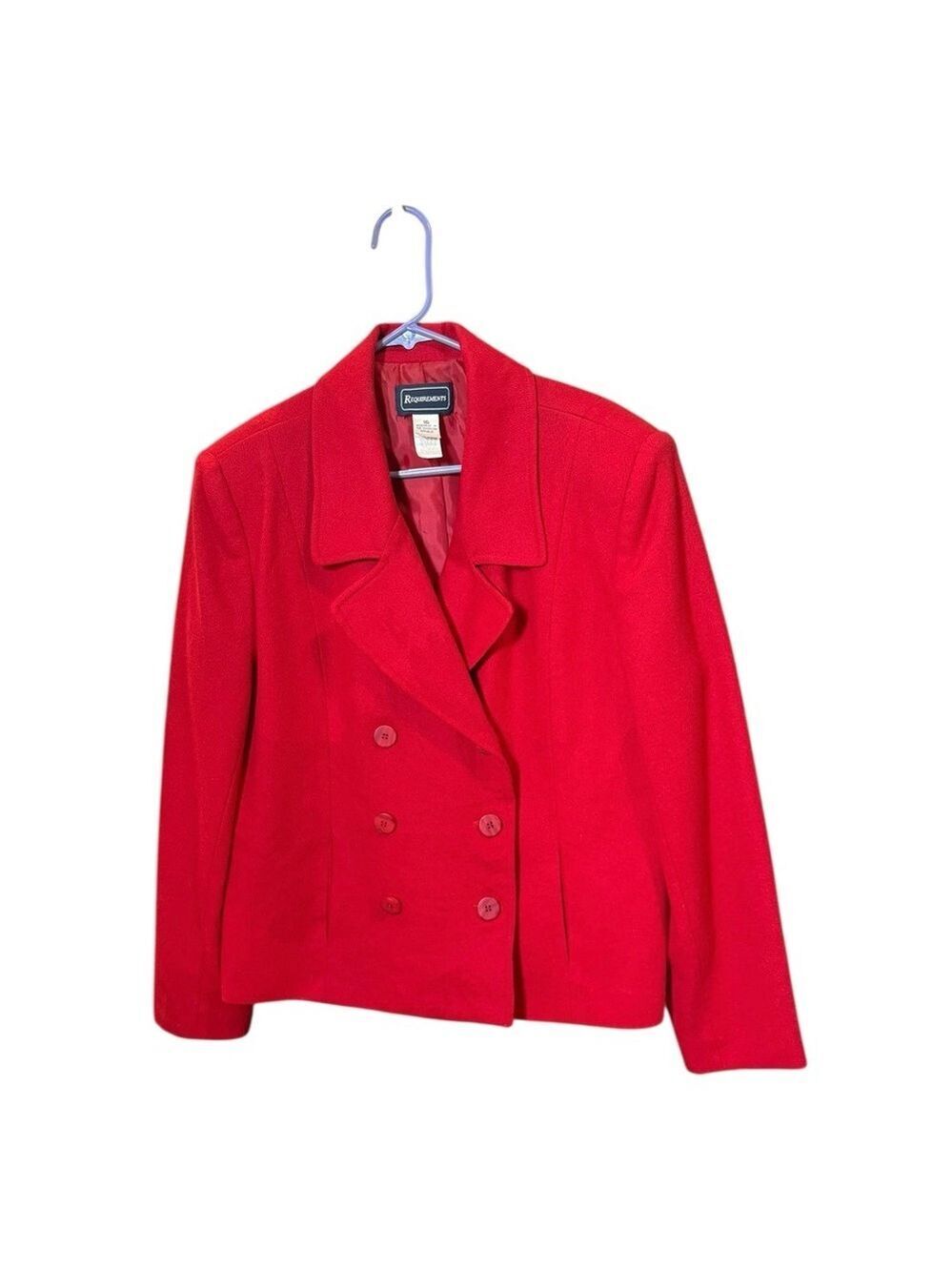 Vintage Requirements 100% Wool Red Short Pea Coat Double-Breasted 16